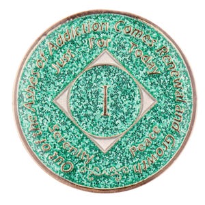 NA Turquoise Glitter Medallion (Yrs 1-40) Recovery Narcotics Anonymous Milestone Chip - NA Tokens - 12 Step NA Gifts  Clean Time Coins