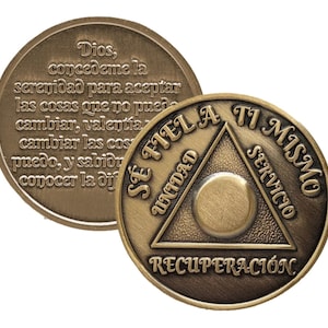 Spanish Sobriety Yearly AA Medallion  (1 - 60 Years) Alcoholics Anonymous Recovery Medallion 12 Step Coins w/ Elegant Look Coin Capsule