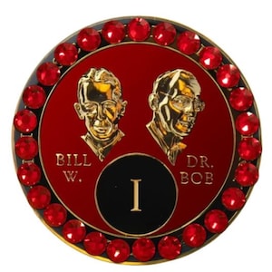 Bill & Bob AA Red Triplate Red Light Siam Crystals Bling Medallion Chip Coin 1-65 years 12 Step Gift Sobriety Milestone Sober Gifts Tokens