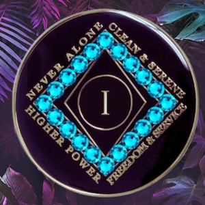 NA Black Clean Time Yearly Medallion Zircon Crystals (Yrs 1-40) Recovery Narcotics Anonymous Milestone Chip
