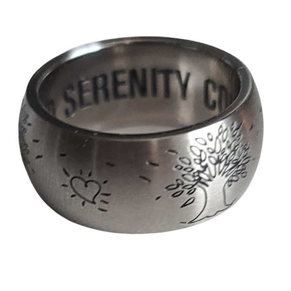 Stainless Steel Tree Of Life Serenity Satin Ring - 9699 - 12 Step Gifts- Alcoholics Anonymous Jewelry - AA Rings - AA Symbol Ring
