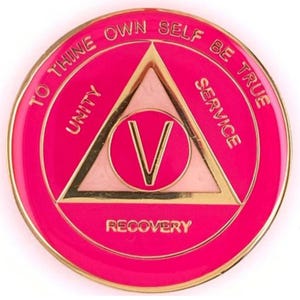 Serenity Prayer Freedom AA Anniversary Pink with Pearl 1-50 years - 12 Step Gift Sobriety Milestone Sober Gifts Tokens