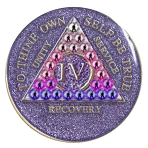 AA Medallion Glitter Purple w Pink Transition Bling Crystals (Yrs 1-60) Bling Alcoholics Anonymous Crystal Recovery Chip  12 Step Gift