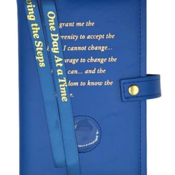 AA 12-Step Double Book Cover for AA Big Book and 12 x 12 with Serenity Prayer & Medallion Slot Recovery  Cover Multiple Colors!