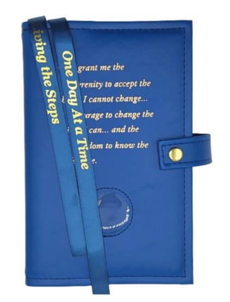 AA 12-Step Double Book Cover for AA Big Book and 12 x 12 with Serenity Prayer & Medallion Slot Recovery Cover Multiple Colors Blue