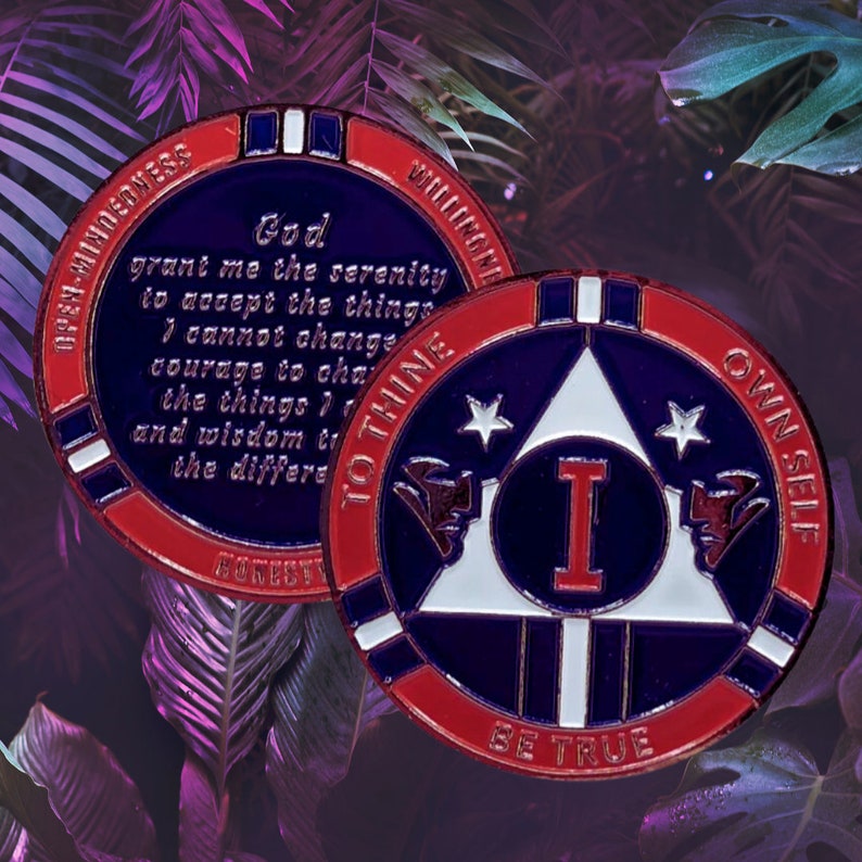 Patriotic AA Medallion – Red White Blue Alcoholics Anonymous Recovery Gift afbeelding 4