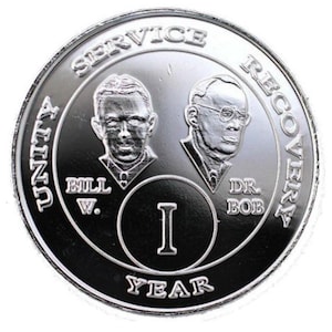 Serenity Prayer Bill & Bob AA Nickel Silver Coin 1-50 years - 12 Step Gift Sobriety Milestone Sober Gifts Tokens