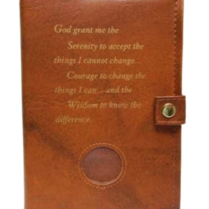 AA 12-Step Double Book Cover for AA Big Book and 12 x 12 with Serenity Prayer & Medallion Slot Recovery Cover Multiple Colors Tan