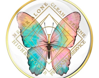 NA Mariposa Blanca Tiempo Limpio Medallón Anual Años 1-30 Recuperación Narcóticos Anónimos Ficha de Hito