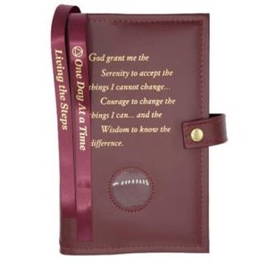 AA 12-Step Double Book Cover for AA Big Book and 12 x 12 with Serenity Prayer & Medallion Slot Recovery Cover Multiple Colors Burgundy