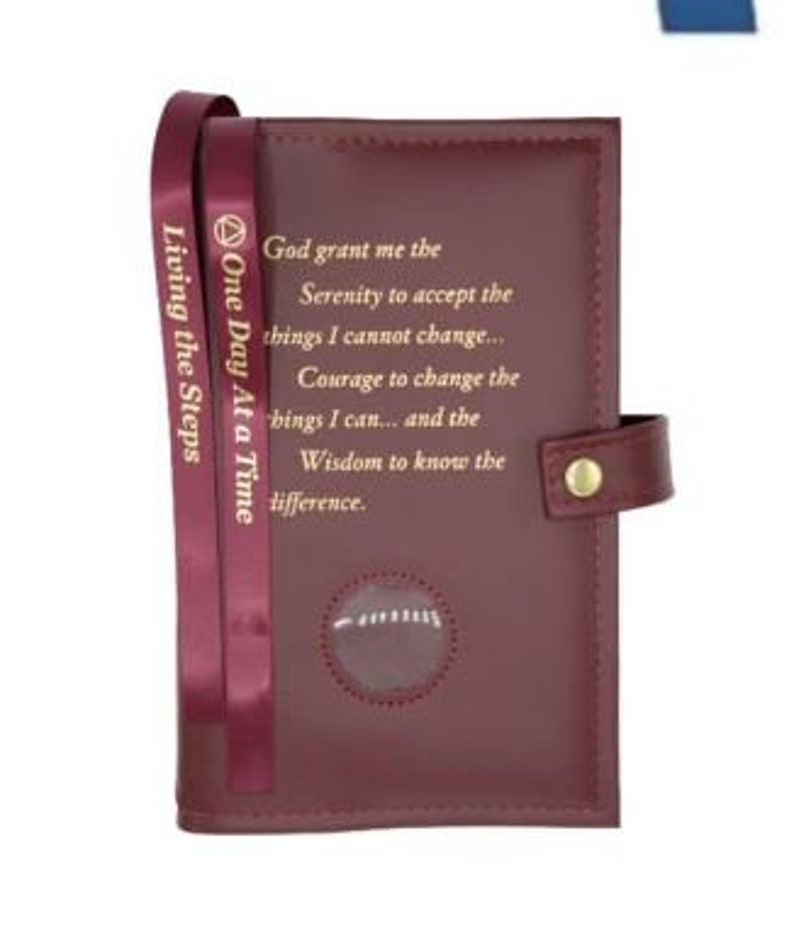 AA 12-Step Double Book Cover for AA Big Book and 12 x 12 with Serenity Prayer & Medallion Slot Recovery Cover Multiple Colors Burgundy