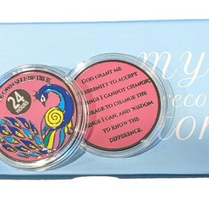 Peacock Recovery Medallion 24 Hours to 60 Years with Coin Capsule Yearly Recovery Medallion -Bigger, Heavier Medallions image 5