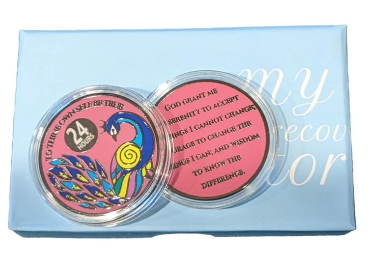 Peacock Recovery Medallion 24 Hours to 60 Years with Coin Capsule Yearly Recovery Medallion -Bigger, Heavier Medallions image 5