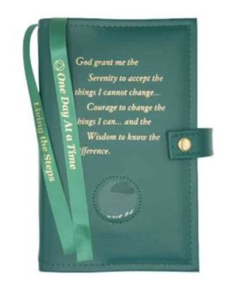 AA 12-Step Double Book Cover for AA Big Book and 12 x 12 with Serenity Prayer & Medallion Slot Recovery Cover Multiple Colors Green