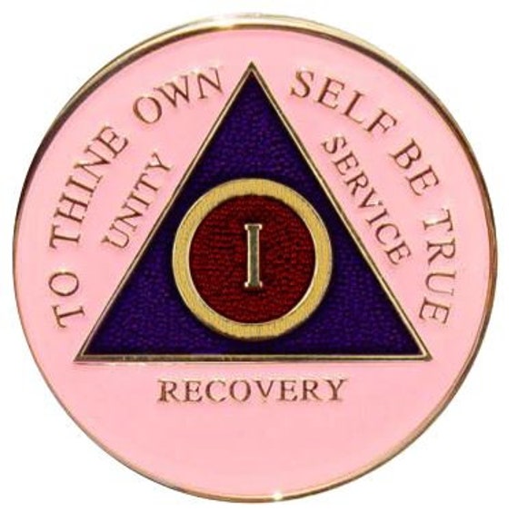 AA Alcoholics Anonymous Red Gold 3 Men Tri-Plate Coin Spiritual Sober Medallion 