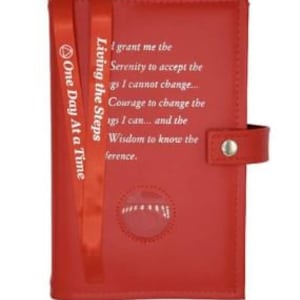 AA 12-Step Double Book Cover for AA Big Book and 12 x 12 with Serenity Prayer & Medallion Slot Recovery Cover Multiple Colors Red