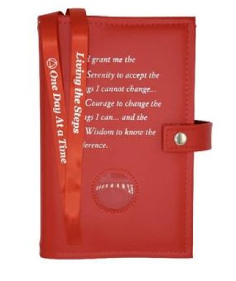 AA 12-Step Double Book Cover for AA Big Book and 12 x 12 with Serenity Prayer & Medallion Slot Recovery Cover Multiple Colors Red