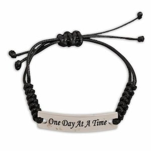 Black Adjustable Cord Stainless Steel One Day At A Time Bracelets- 12 Step Gifts for Alcoholics Anonymous & Narcotics Anonymous - Serenity