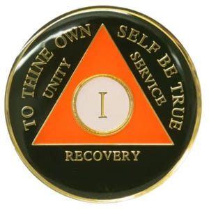 AA Tri-Plate  Black / OrangeCoin (1-40) Years Alcoholics Anonymous Anniversary Coin 12 Step Gift Sobriety Milestone Sober Gifts Tokens