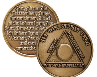 German Sobriety Yearly AA Medallion  (1 - 60 Years) Alcoholics Anonymous Recovery Medallion 12 Step Coins w/ Elegant Look Coin Capsule