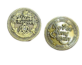 Medallón de bronce premium de 12 pasos de las Hermanas en Recuperación - Servicio de Unidad - Mujeres en Recuperación - Regalos de 12 pasos para la sobriedad - AA - NA Gem