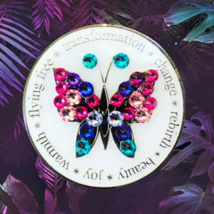 Keep It Simple Bling Coin  - Butterfly Specialty Medallion Freedom, Transformation, Flying Free, Warmth, Joy, Beauty, Rebirth, 12 step