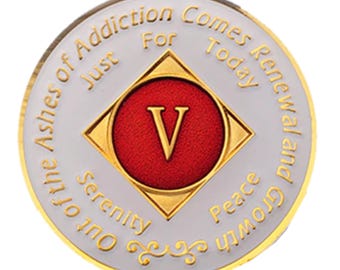NA Red and White Medallion (Yrs 1-40) Recovery Narcotics Anonymous Milestone Chip - NA Tokens - 12 Step NA Gifts  Clean Time Coins