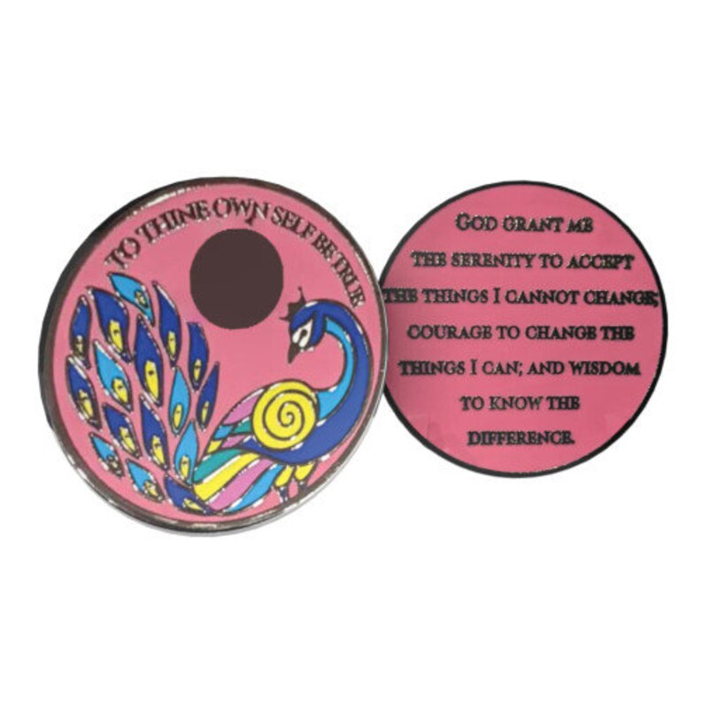 Peacock Recovery Medallion 24 Hours to 60 Years with Coin Capsule Yearly Recovery Medallion -Bigger, Heavier Medallions image 2