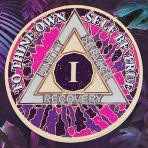 New Premium AA Yearly Pink Purple Black Glitter Tie-Dye Recovery Medallion Serenity Prayer AA Anniversary Coin 1-10 years - 12 Step AA Gift