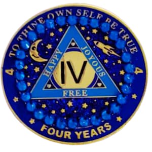 Blue Bling Rocketed Into A Fourth Dimension Yearly AA Recovery Medallion 12 Step Coins & AA Recovery Medallions  Unique Recovery Chips