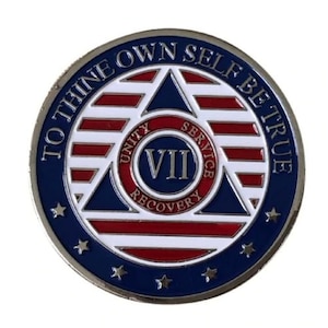 Heavier Metal & Bigger AA Patriotic 7 and 7 Yearly Recovery Medallion - Alcoholics Anonymous Red, White and Blue AA Recovery Medallions