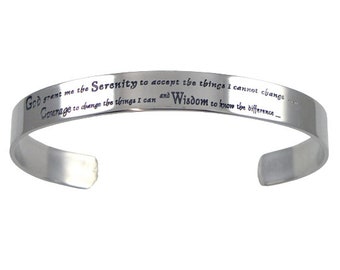 Mens or Womens Stainless Steel Serenity Prayer Cuff - 6802A - 12 Step Gifts for Alcoholics Anonymous & Narcotics Anonymous - Serenity Cuff