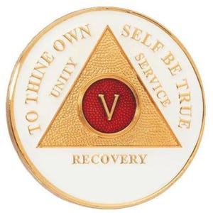 Serenity Prayer AA Anniversary AA Medallion White/Red Coin (1-65) - 12 Step Gift Sobriety Milestone Sober Gifts Tokens