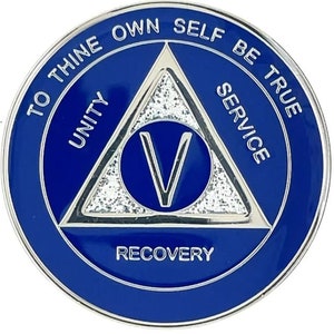 Serenity Prayer Freedom AA Anniversary Blue Sparkle on Silver Coin 1-50 years - 12 Step Gift Sobriety Milestone Sober Gifts Tokens