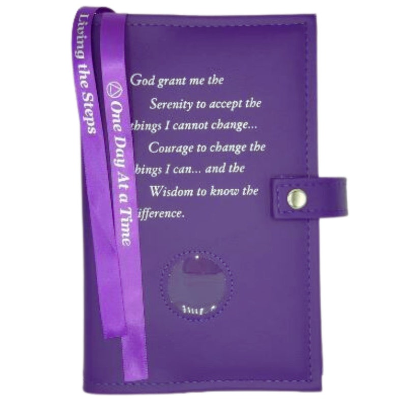 AA 12-Step Double Book Cover for AA Big Book and 12 x 12 with Serenity Prayer & Medallion Slot Recovery Cover Multiple Colors Purple