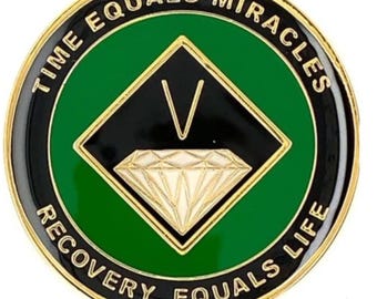 NA Green Diamond Medallion (Yrs 1-40) Recovery Narcotics Anonymous Milestone Chip  12 Step NA Gifts  Clean Time Recovery Medallions