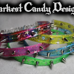 Astral Spiked Star Vinyl Choker, choice of Rainbow Red Pink Green Yellow Blue Black Grey, UV Creepy Cute Cyber Goth Raver Pride Clubwear