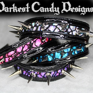 Crisis Holographic Vinyl & Fishnet Spiked Choker, choose color, Silver Pink Purple Blue Green Red Black, creepy cute cybergoth rave festival