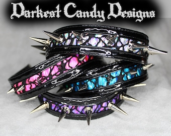 Crisis Holographic Vinyl & Fishnet Spiked Choker, choose color, Silver Pink Purple Blue Green Red Black, creepy cute cybergoth rave festival