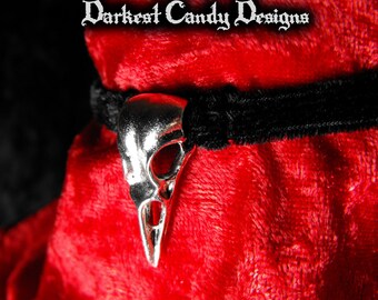 Death's Wing Raven Skull Choker, PVC or Velvet your choice of color, thin delicate Goth Creepy Cute Spooky Elegant Witchy Occult Plague Mask