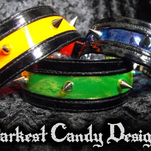 Space Cadet Wide PVC & Vinyl Spiked Choker, choice of Pink Green Orange Yellow Blue Purple, UV Blacklight Creepy Cute Cybergoth Clubwear