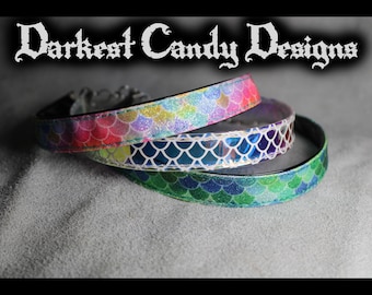 Coralia Mermaid Scale Vinyl Choker, 3 Different Colors, Glitter Holographic creepy cute rave edgy fantasy aqua fish rainbow colorful  bright