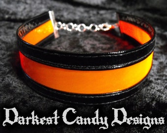 Space Princess Wide PVC & Vinyl Choker, choice of Pink Green Orange Yellow Blue Purple, UV Blacklight Clear Creepy Cute Cyber Goth Clubwear