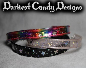 Aurora Star Vinyl Choker, choice of Rainbow Red Pink Green Yellow Blue Black Grey, UV Reactive Creepy Cute Cyber Goth Clubwear Raver Pride