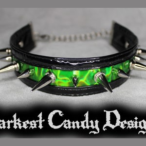 Nemesis Holographic Vinyl Spiked Choker, choose color, Silver Pink Purple Blue Green Red Black, creepy cute cybergoth club rave festival