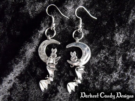 1 pair of earrings on stainless steel Moon cat