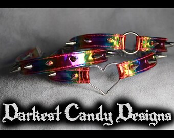 Utopia Spiked Rainbow Vinyl Choker, Choose from 3 Different Styles Pride Oring HeartRing rave edgy fantasy colorful bright festival lovewins
