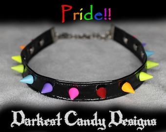 Celebration Pride Spiked PVC Choker, choose your flag, Rainbow, Ace, Trans Bi Pan Agender Genderfluid Non-Binary, queer love wins, goth cute