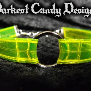 Poison Sweets Neon Vinyl O-Ring Choker, choice of Pink Green Orange Yellow Blue Purple, UV Blacklight Clear Creepy Cute Cybergoth Clubwear