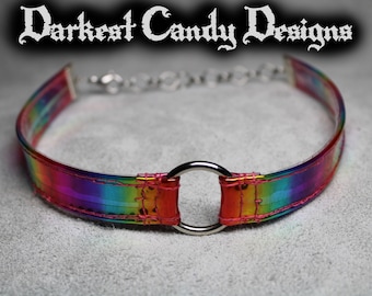 Prisma Rainbow Vinyl Choker, Choose from 3 Different Styles, Pride Oring HeartRing rave edgy fantasy colorful bright festival lovewins raver
